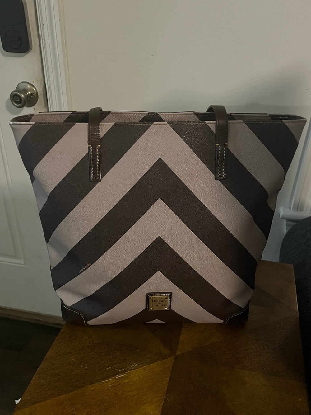 Dooney & Bourke Chevron Tote Bag - Grey and Brown